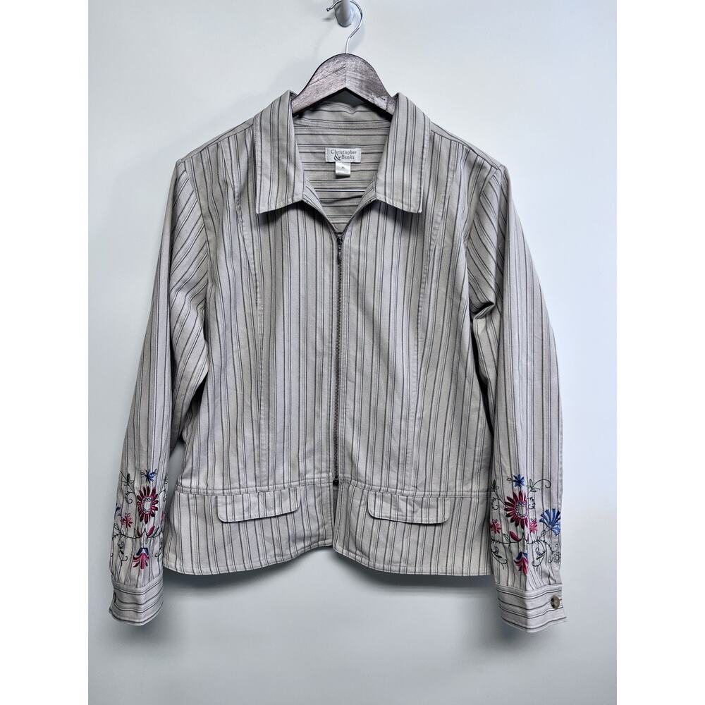 Y2K Boho Jacket Floral Embroidery XL Pinstriped Full Zip Whimsy Hippie Artsy - Picture 9 of 14